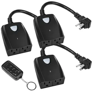 Outdoor Remote Control Outlet, Weatherproof  Electrical Plug in Light Switches, 7" Extension Cord,15 AMP, 100 FT Range, ETL Listed, 1 Remote 3 Outlets for Lamp/Lights/Fans
