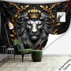[ 2D Flat Printing] 1pc- Ultra Large Size- Noble And Domineering Lion King Digital Printing Tapestry, Aesthetic Printing Polyester- for Living Room Bedroom Party Decoration- with Free Hanging Clips Wall Decoration, 2D Flat