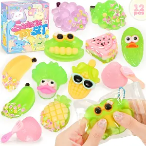 NINAOR Squeeze Squishy Toys for Kids, 12Pcs Fruit Vegetables Sensory Fidget Toys, Easter Egg Fillers Party Favors Treasure Box Toys for Classroom Stress Relief Gifts Travel Cute Stuff for Boys Girls