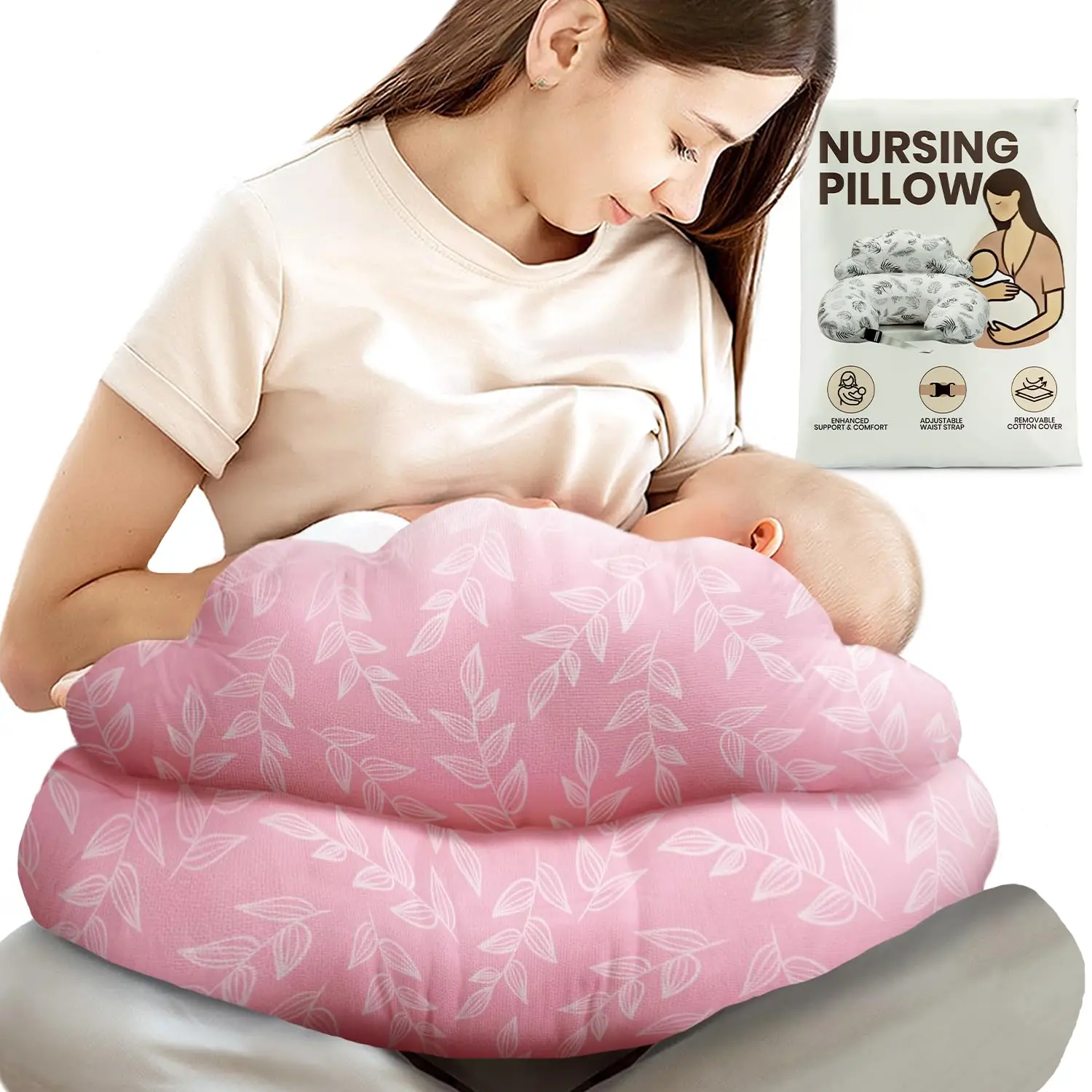 Cozy U-Shaped Breastfeeding & Lactation Maternity Pillow for Mom & Baby, Adjustable Waist Strap, Removable Cotton Cover, Enhanced Safety & Comfort, Maternity Sleep Care Item, Baby Registry Gift, Breastfeeding Maternity Pillows