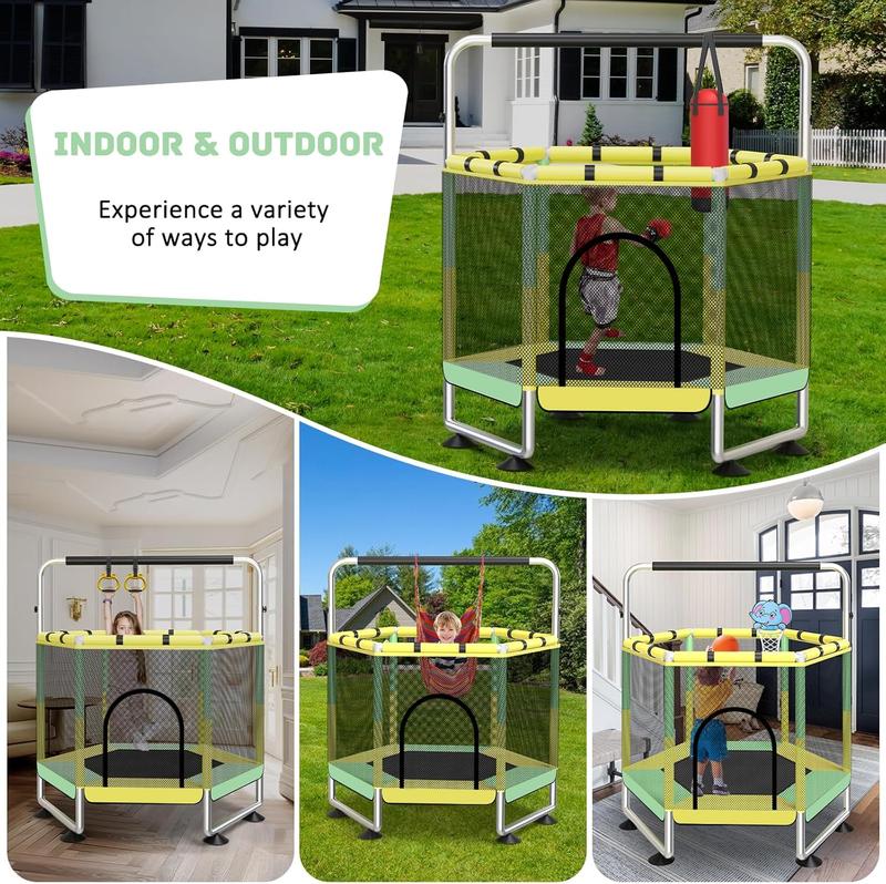 G TALECO GEAR Trampoline for Kids with Enclosure 440lbs Indoor & Outdoor，Toddler Trampoline with Adjustable Gymnastics Bar & Toys for Boys Girls