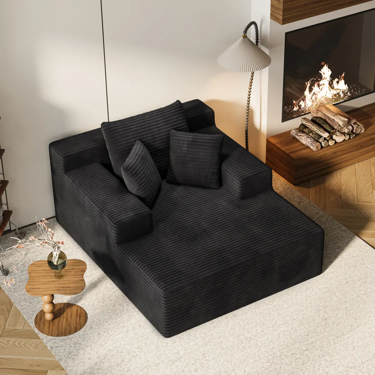 Extra Large Adjustable Corduroy Indoor Recliner Sofa Bed - 64.96in Deep-Seat, Fully Assembled, Sturdy, 600 lbs Safe Load, 83.80 lbs, 48.80x64.96x25.60in, Suitable for Bedroom & Other Room Types, Black Sleep Bed