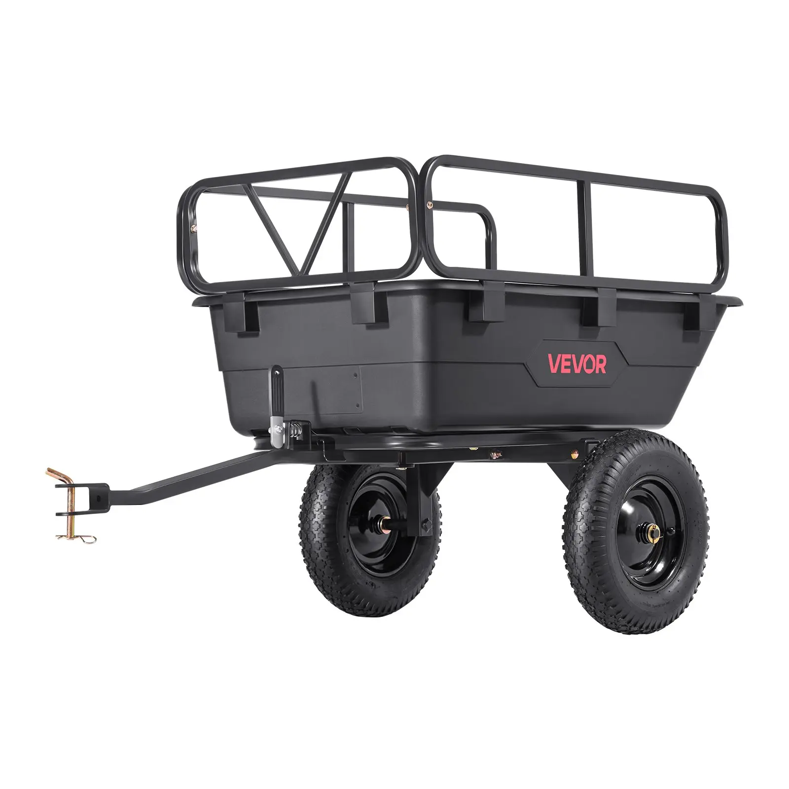 VEVOR Garden Utility Trailer, 10 Cu. ft 500 lbs, Tow Behind Poly Dump Cart with 16" Tires, ATV UTV Hauling Trailer, Hand Pull or Foot Pedal