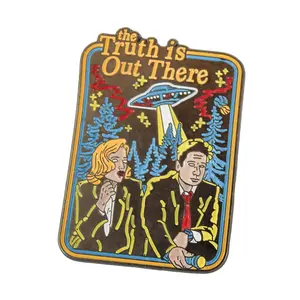 X-Files The Truth is Out There Metal Pin - 1 Inch Wide 1.5 Inches Tall with Soft Rubber Backings Featuring Characters UFO and Forest Backdrop