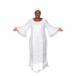 Elegant White Maxi Dress with Bell Sleeves and Ruffle Hem for Women