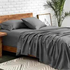 Raybee 4 Pcs Bed Sheets Set ,Solid King Bed Sheet With Pillowcases, 16" Deep Pocket Queen Sheets,Cooling Breathable & Hotel Luxury Super Silky Soft ,Bamboo Sheets Set