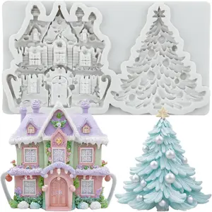 Christmas House Polymer Clay Mold Christmas Tree Silicone Molds for DIY Crafts Epoxy Resin Casting Air Dry Polymer Clay Plaster Jewelry Making