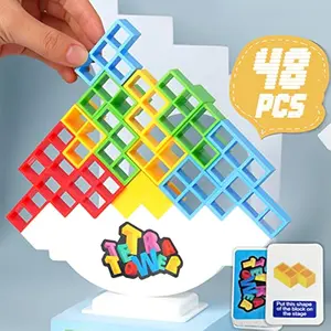 Tetra Tower Game, 48 PCS Board Games Kids and Stacking Blocks - Perfect Family Games for Kids and Adults, Ideal for Team Games, Building Games - Engaging and Exciting