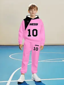 Kids' Soccer Sweatshirt Set, Family Matching, Casual Fitted Design, Fall & Winter Wear, Random Print, Regular Length