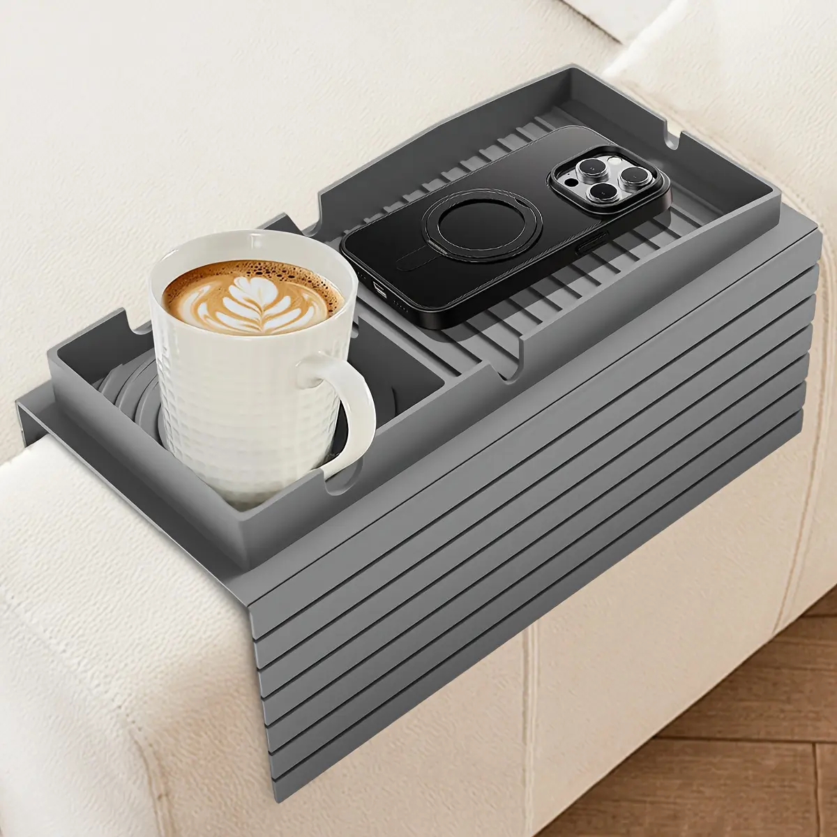 Couch Cup Holder, Couch Drink Holder, Silica Gel Sofa Cup Holder Armrest Tray, Portable Home Couch Arm Tray Table for Remote/Snacks/Cellphone/Drinks/Cup