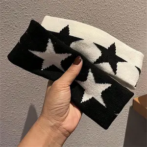 Unisex Knitted Embroidered Star Pattern Sports Headband, Y2K Style Fashion Hair Accessory for Gym and Casual Wear, Sweat-Absorbent Design, Sweat Absorbing Headband, Training Headband, Sweat Wicking Headband