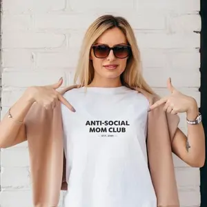 Anti Social Mom Club T-Shirt for Women Soft Cotton Crewneck Tee Minimalist Design Casual Everyday Outfit Gift for Moms - Top