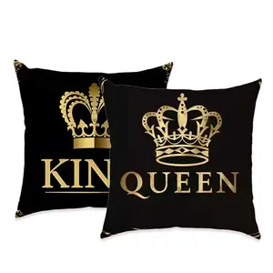 2PCS Crown King and Queen Throw Pillow Cover, 18 x 18 Inch, Pillow Cover for Cushion Living Room, Bedroom, Couch and Sofa, High Listed Printed (No Pillowcase Insert)