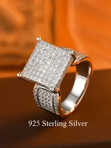 Women's 925 Silver Ring, Princess Square Design, Full Inlay 5a Cubic Zirconia, Perfect for Daily Wear, Parties, Valentine's Day Gift, Wedding Rings