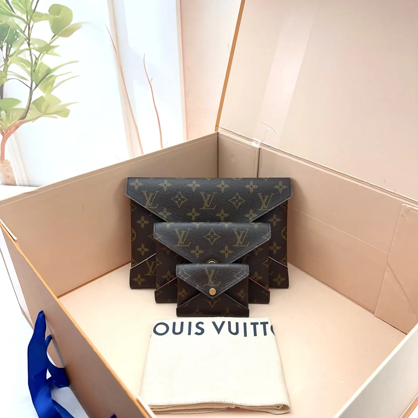 Pre-owned Louis Vuitton Monogram Canvas Envelope Flap Pouch Set 0728 raye 21677390