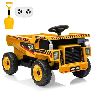 Gaomon 12V Remote Control Ride-On Dump Truck - Electric Kids Construction Toy Car with Auto-Lifted Bed, Shovel, LED Lights, Musical Features, for Ages 3-8, Yellow (Remote Control Trucks)