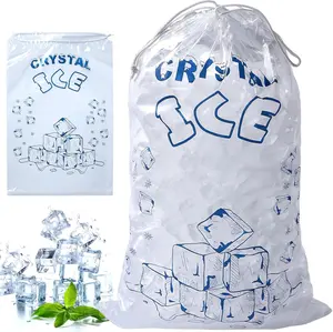Ice Storage Bags 5lb with Drawstring, 50 Pack Plastic Ice Bags for Ice Storage
