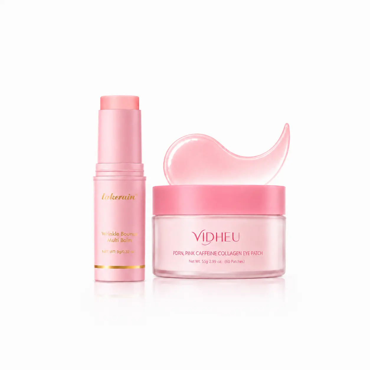 PDRN Collagen Eye Patch & Hydrating Balm Stick Set, Korean Skincare Duo for Eye Care and Face Moisture, Pink Caffeine Eye Mask + Multi Use Moisturizer Stick