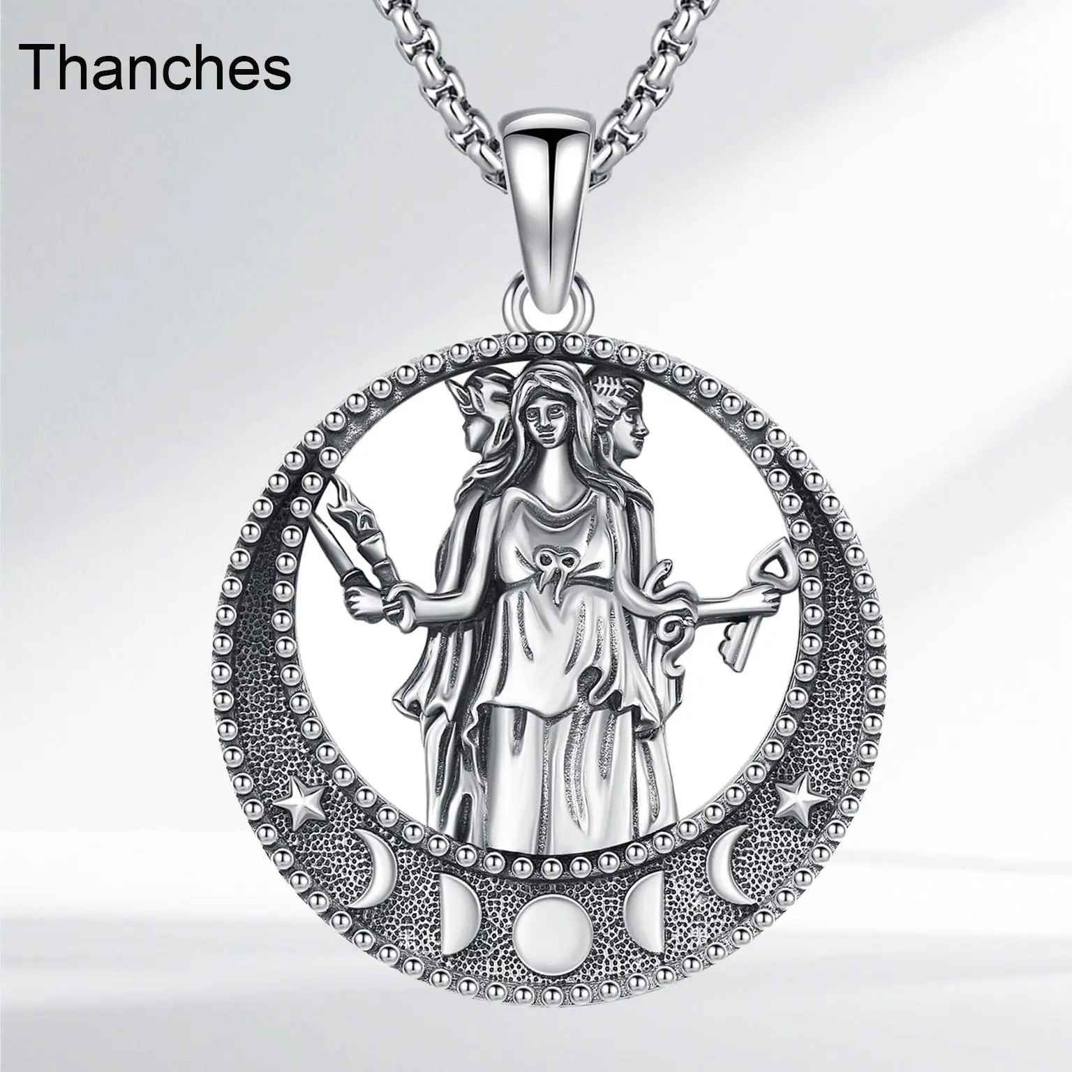 Thanches Hecate Necklace Triple Goddess 925 Sterling Silver Pendant Greek Mythology Witches Magic Hekate Wheel Moon Amulet Witchcraft Jewelry Gift for Women Men, Jewellery Pendant, Pendants Jewelry