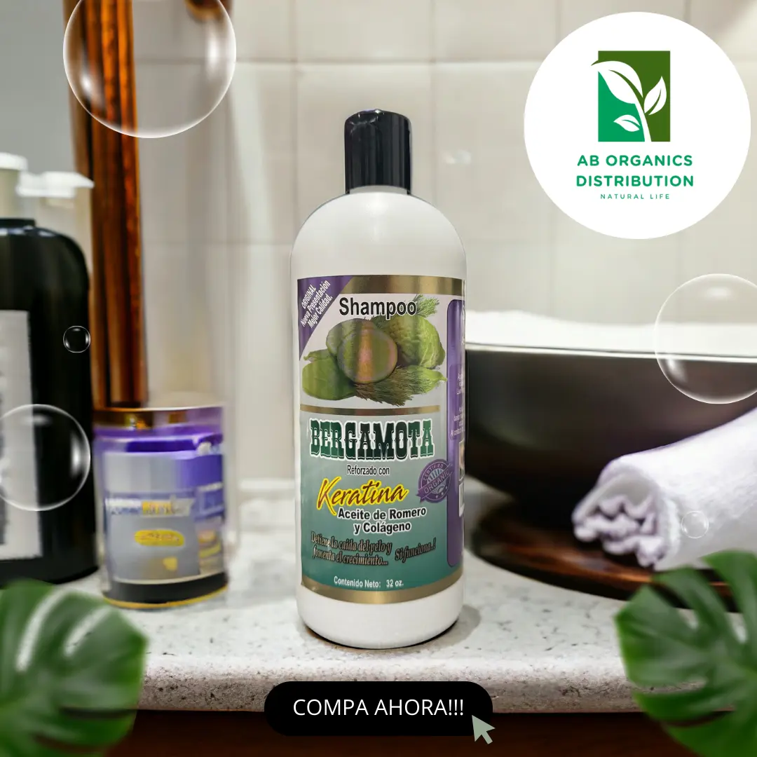Shampoo Bergamota Organico Reforzado con Keratina , Aceite de Romero y Colageno