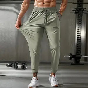 Cuffed Sweatpants, Zipper Side Pockets, Adjustable Drawstring Waist, Solid Color Minimalist, Casual Sport, Gym, Outdoor Activities, Gray, Khaki, Blue, Black