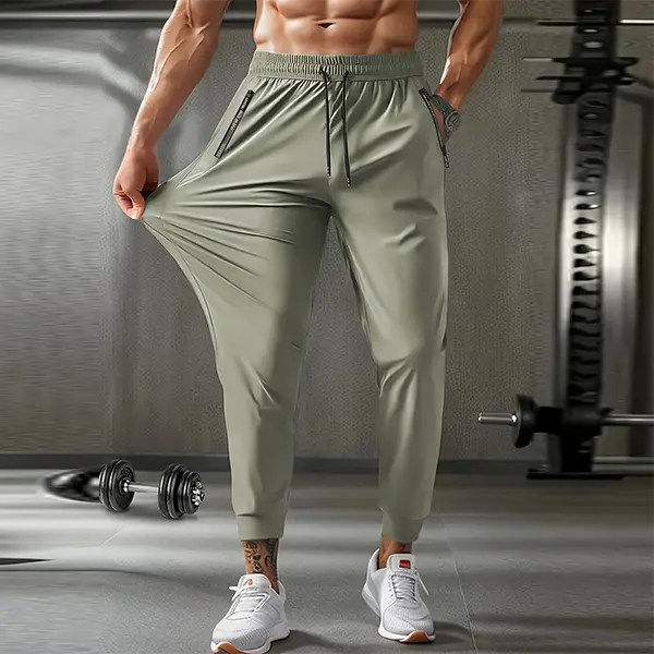 Cuffed Sweatpants, Zipper Side Pockets, Adjustable Drawstring Waist, Solid Color Minimalist, Casual Sport, Gym, Outdoor Activities, Gray, Khaki, Blue, Black
