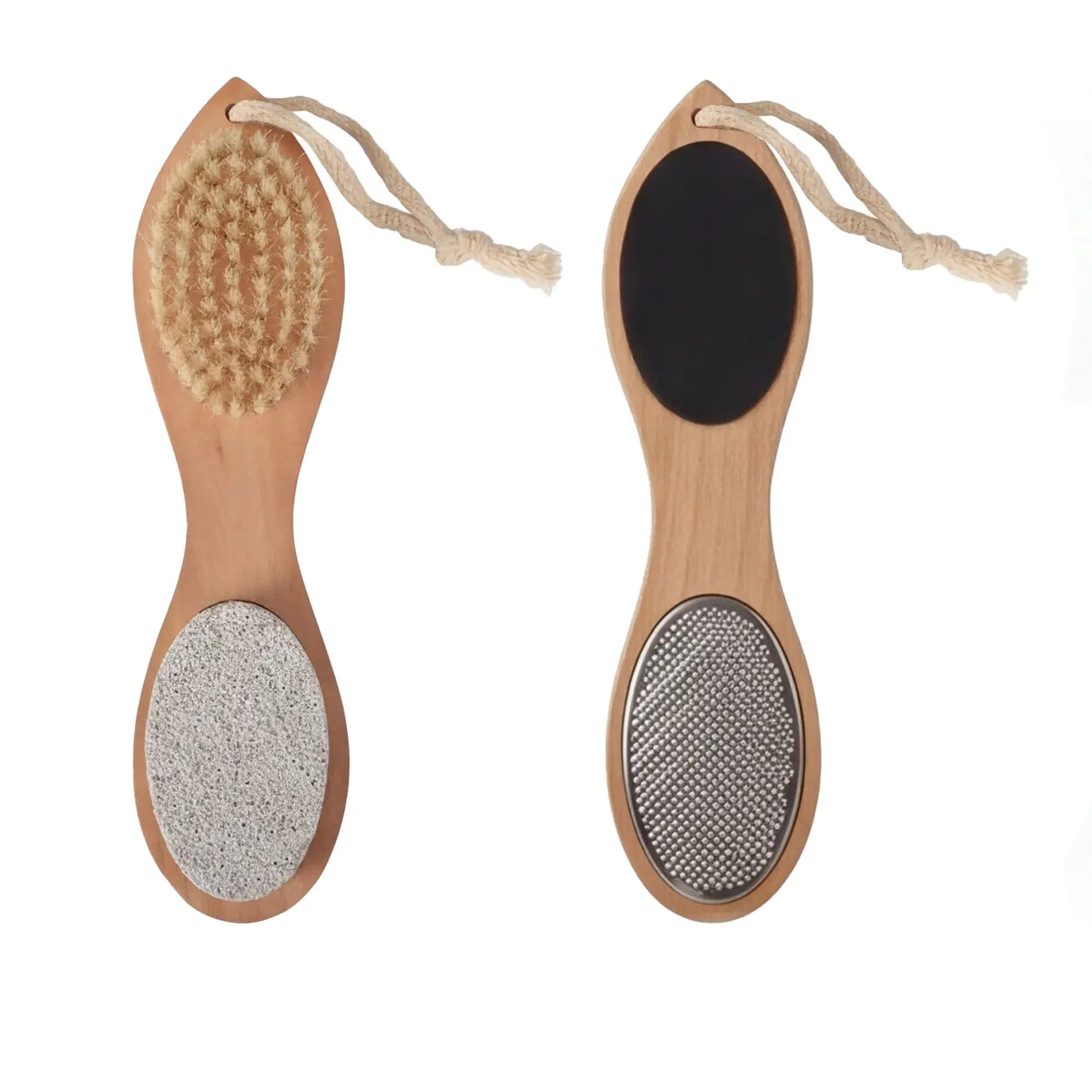4 in 1 Exfoliating Foot Care Kit, Natural Bamboo Pedicure Set with Pumice Stone, Callus Remover, Foot File & Dry Brush