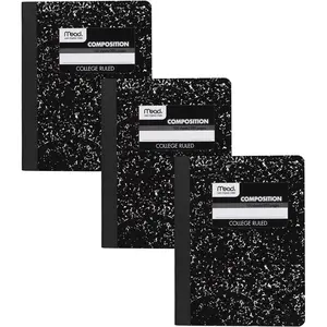 Mead Composition Notebooks, 3, College Ruled Paper, 93/4" x 71/2", 100 Sheets per Comp Book, Black Marble (38111)