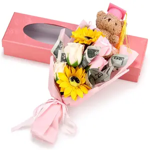 2026 Graduation Bear Bouquet Rose Sunflower Scented Soap Flower Bouquet Mini Plush Graduation Bear with Grad Cap Gift Box for Daughter Son Party Favors Supplies