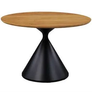 Athan Contemporary Black and Oak Veneer Round Pedestal Dining Table