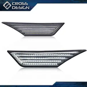 CROSSDESIGN Fit For 2016-21 Honda Civic Smoke LED Side Marker Lights Switchback Signal Lamp