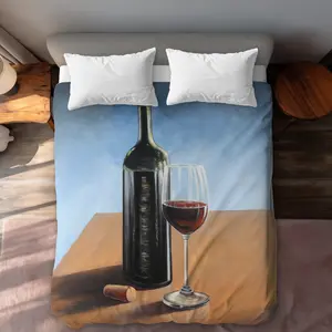 360 stand Elegant Printed Bordeaux Bottle & Wine Glass Hyperrealist Queen Size Duvet Cover, Kitchenware & Bar Wine Utensil Accessory for Bedroom Bedding