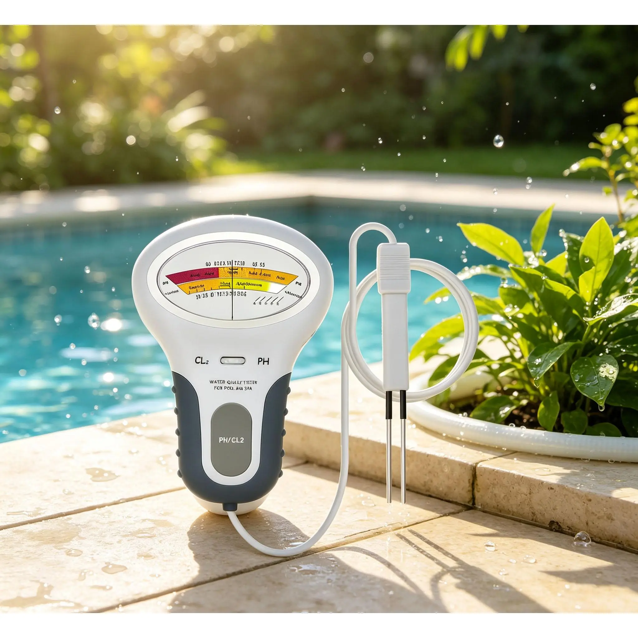 Pool Spa Water Quality Tester PC-102, Handheld Digital pH and Chlorine Detector, Maintain Safe Water Chemistry, Ideal Accessory for Backyard Pool Enthusiasts