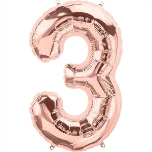 Number 3 Rose Gold Foil Balloon 14" in each. 15683-14