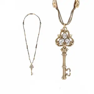 Love Lock Cylinder Series Embossed Key Beaded Braided Rope Necklace Retro Sweater Chain Women