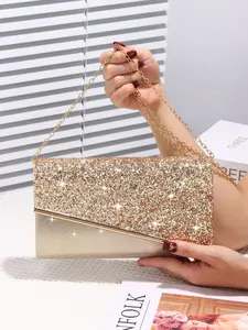 Women's Elegant Glitter Evening Bag, Exquisite Trendy Chain Strap Clutch Bag, Fashionable Bag for Party Decoration, Bling Wrist Bag