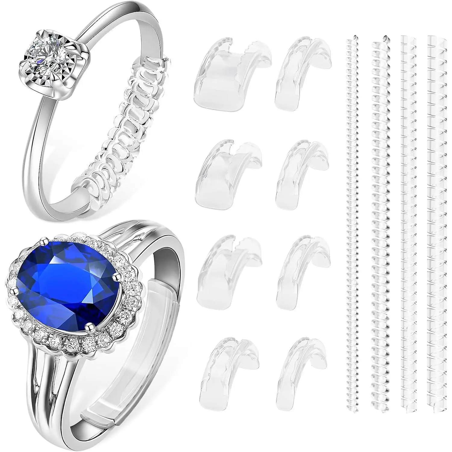 Unisex Invisible Guard Rings - 12-Pack TPU Material Spacers & Tighteners, 12 Sizes, Fits 1-8mm Band Widths, Adjust Size Effortlessly for All Ring Types with Instruction