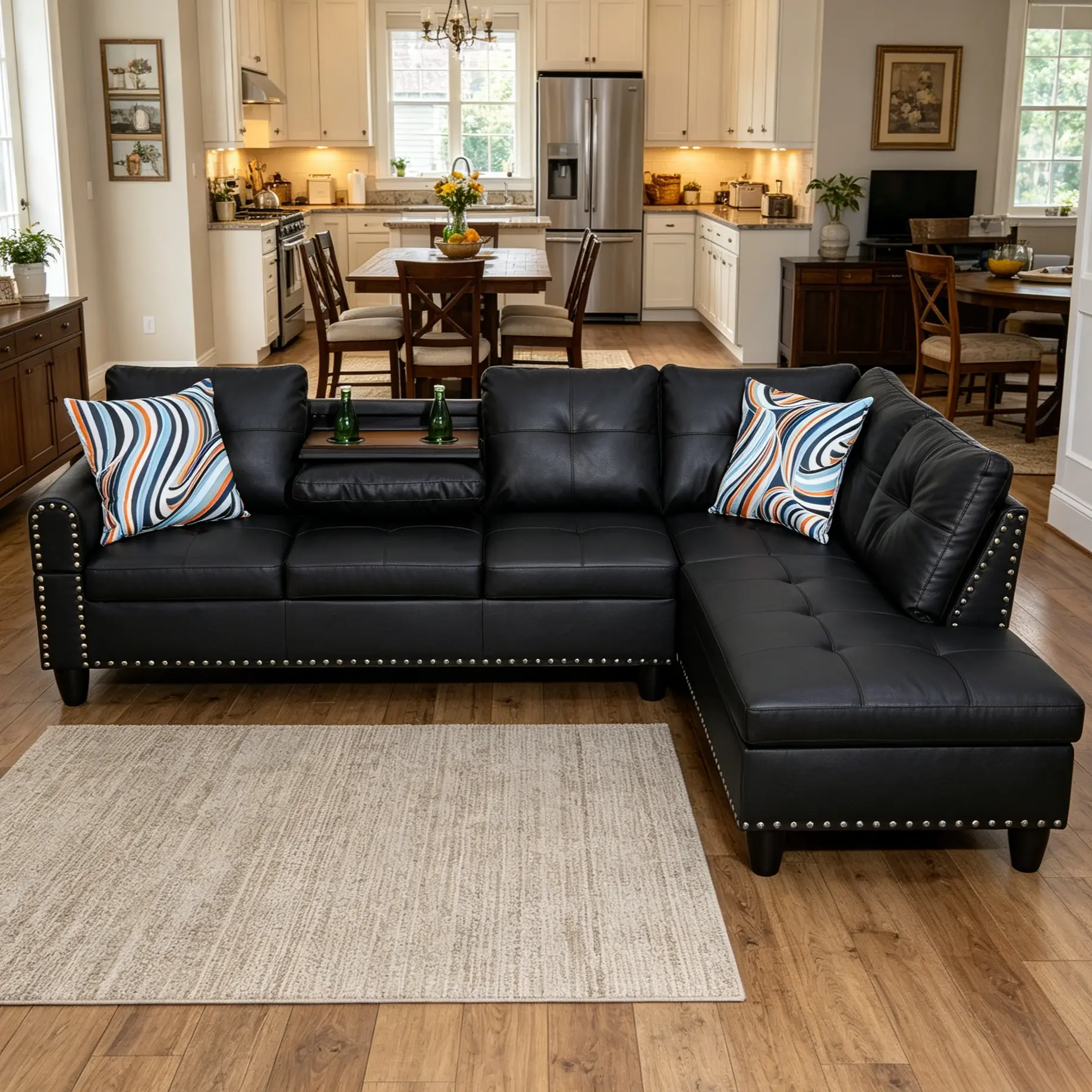 Premium Black 3-Piece Artificial Leather Living Room Sofa Set - Sturdy, Wear-Resistant, Neat Stitching, Ergonomic, Comfy, Fixed Arms, Assembly Required, Ideal for Home Decor, Sofas Living Room, Couch Set, Artificial Leather Sofa, Decorating Living Room