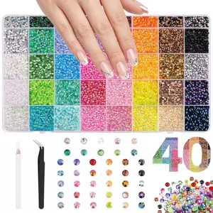 40 Grids Gem DIY Bedazzling Kit with Mixed ResinRhinestones & Tweezers, Pick up Pen and GiftedTools for DIY Crafts Apparel Nail Art Supplies Clothing Tumblers Shoes Fabric Nail Art with Gifted Tools and tweezers Shimmer Colorful