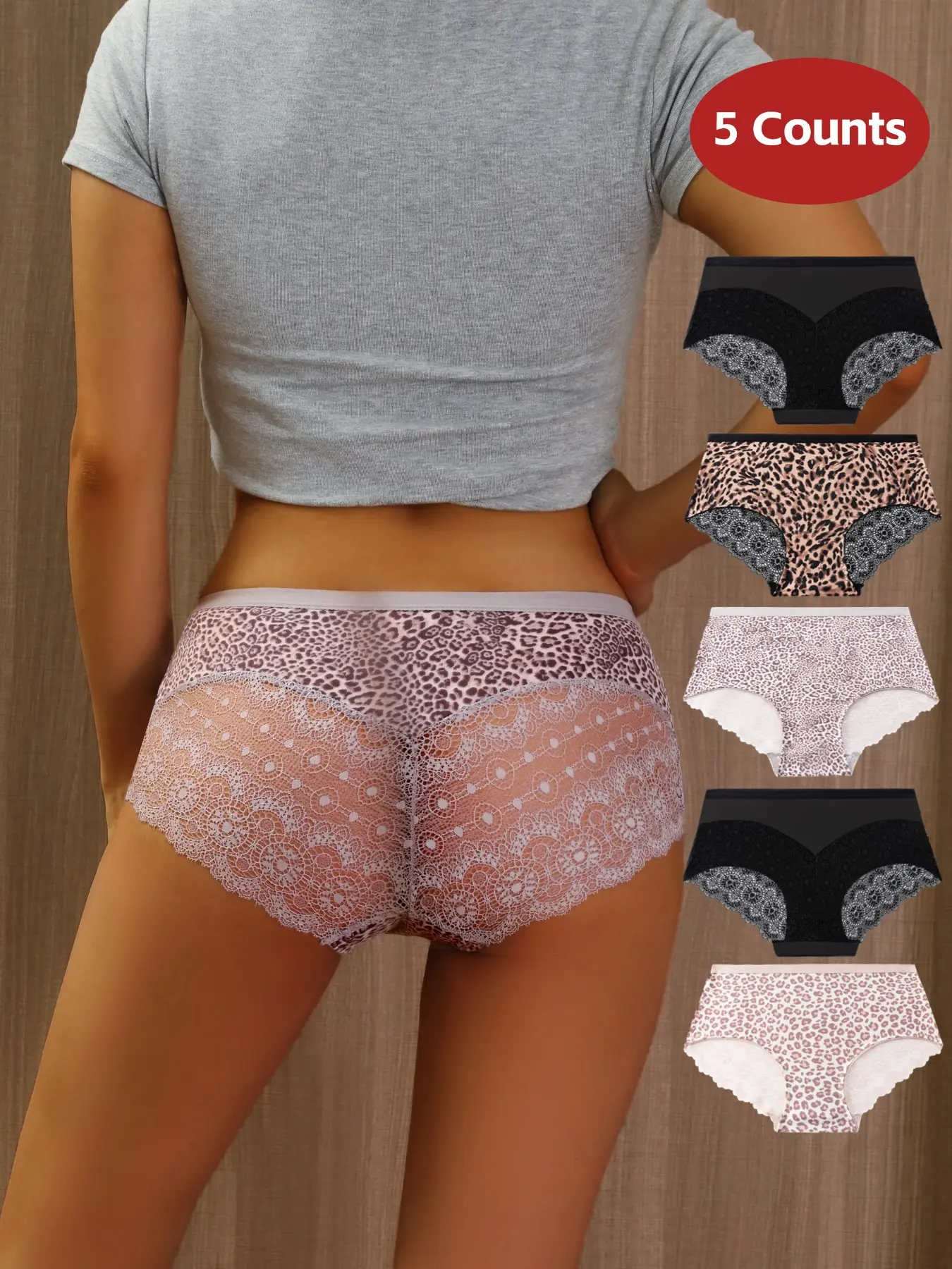 Women's Leopard Print Lace Low Waist Panties, Fitted Knicker, Sexy Slim-Fit Breathable Underwear, Fashionable All-Seasons Comfort Wear