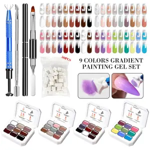 Professional Nail Art Kit, 9 Color Gel Nail Polish with 50 Nail Sponge & 4-claw Metal Grab Sponge, Suitable for Gradient Nail Halo Nails, French Nail Art, Nail Art Set