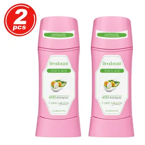 This pack contains two Flora Ruby deodorant sticks, an underarm care product that effectively masks sweat and body odor for up to 48 hours.