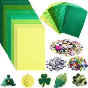 GISGFIM 42Pcs Green Felt Fabric Sheets Craft 8 x 12 Inch Assorted Soft Green Gradient Felt Pack with Wiggle Google Eye Pompom Glitter Patchwork Craft for St. Patrick's Day DIY Sewing Project Decor