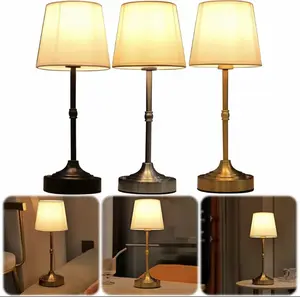 Cordless Desk Lamp, Rechargeable Battery Powered Lamp, 5200mAh, Portable LED Touch Lamp, Stepless Dimming, Small Gold with Fabric Shade,2700K Suitable for Dining Room, Bedside
