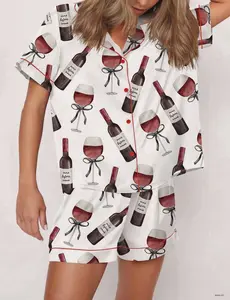 Women s Red Wine Satin Pajama Set: Soft Breathable Summer Sleepwear in All Sizes