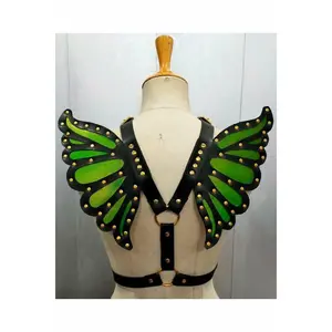 Faux Leather Green/Gold Butterfly Wing Harness