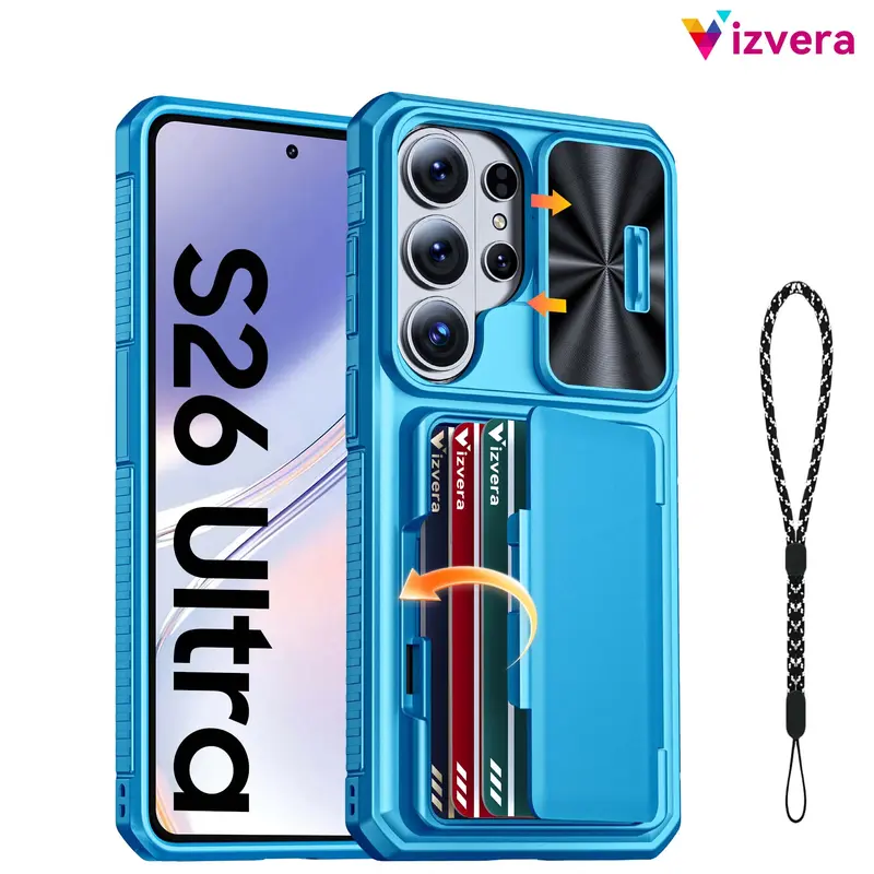 Vizvera RFID Blocking Cellphone Case for Samsung Galaxy S26 Ultra (2026) - Shockproof Polycarbonate TPU Bumper, 3-5 Card Slots + Cash Holder, Camera Lens Protector, Scratch Guard, Military-Grade Drop Protection, Anti-Theft Business & Camping Essential