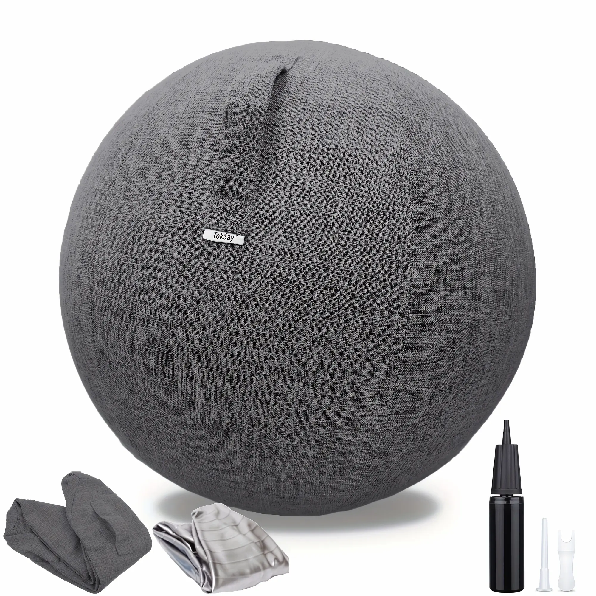 25.59inch Exercise Ball Chair with Fabric Cover, Pilates Yoga Ball Chair for Home Office Desk, Pregnancy Ball & Balance Ball Seat to Relieve Back Pain, Improve Posture, Birthing Ball for Pregnancy