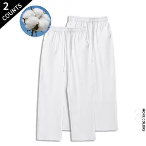 Summer Breathable Cotton Linen Pants 2-Pack Casual Straight Leg Trousers with Pockets outdoorfun