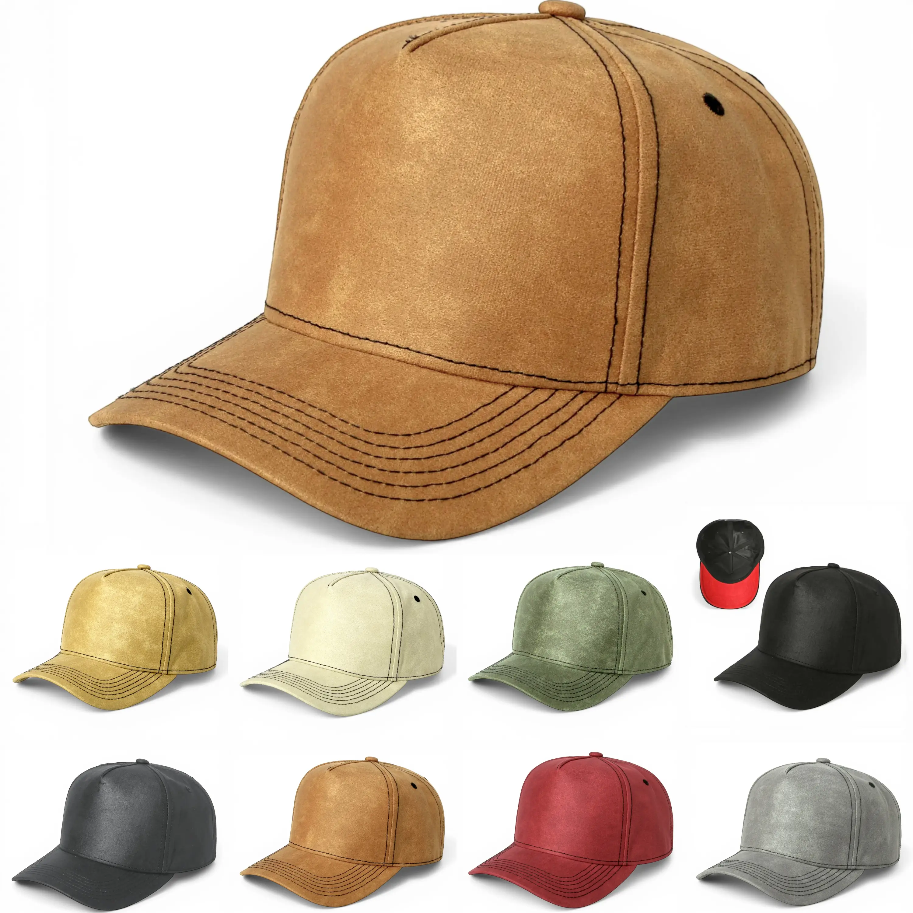 Faux Leather Snapback Baseball Cap Adjustable Black Visor Hat Unisex New